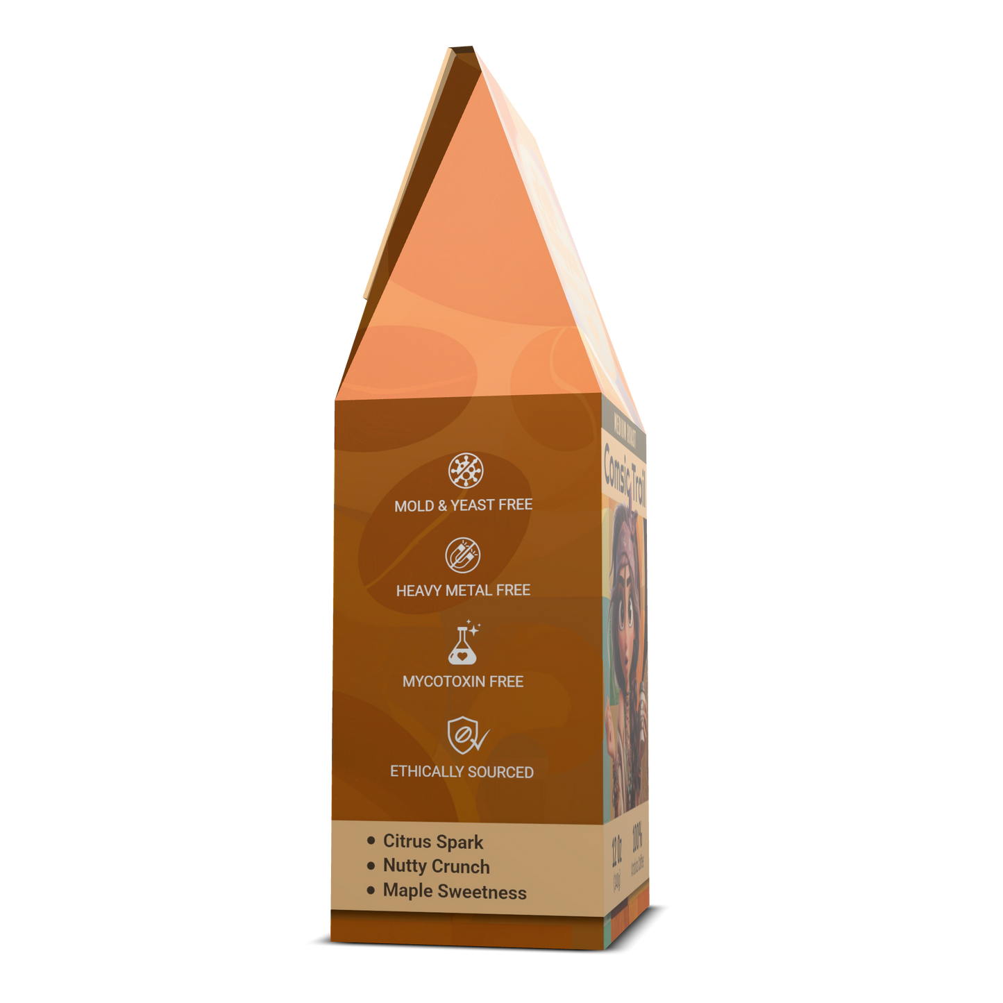 Brown packaging with text on a white background