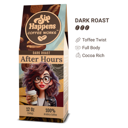 Coffee package with character design and coffee brand branding