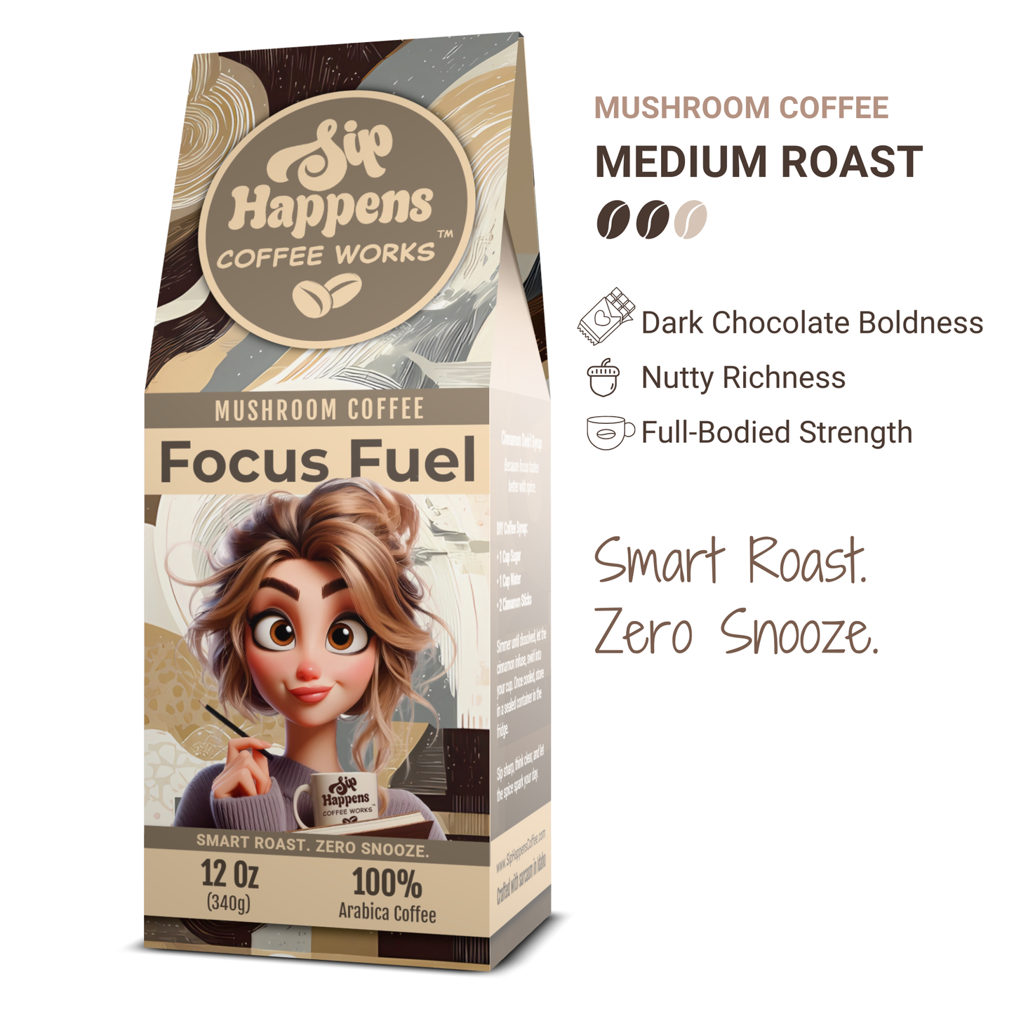 Focus Fuel | Mushroom Medium Roast Coffee | 12Oz Bag