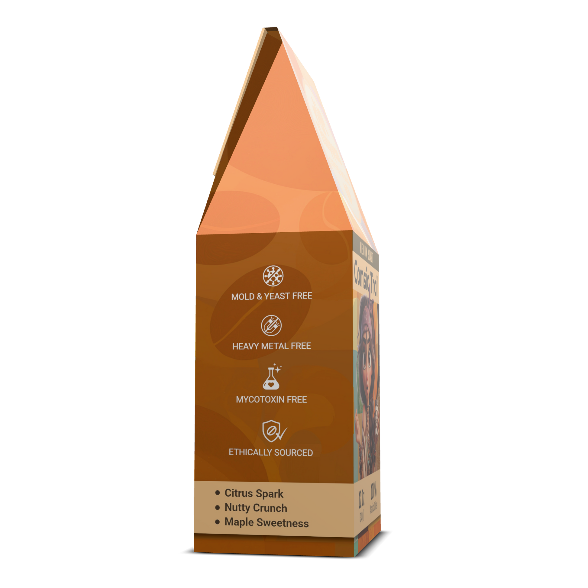 Brown packaging with text on a white background