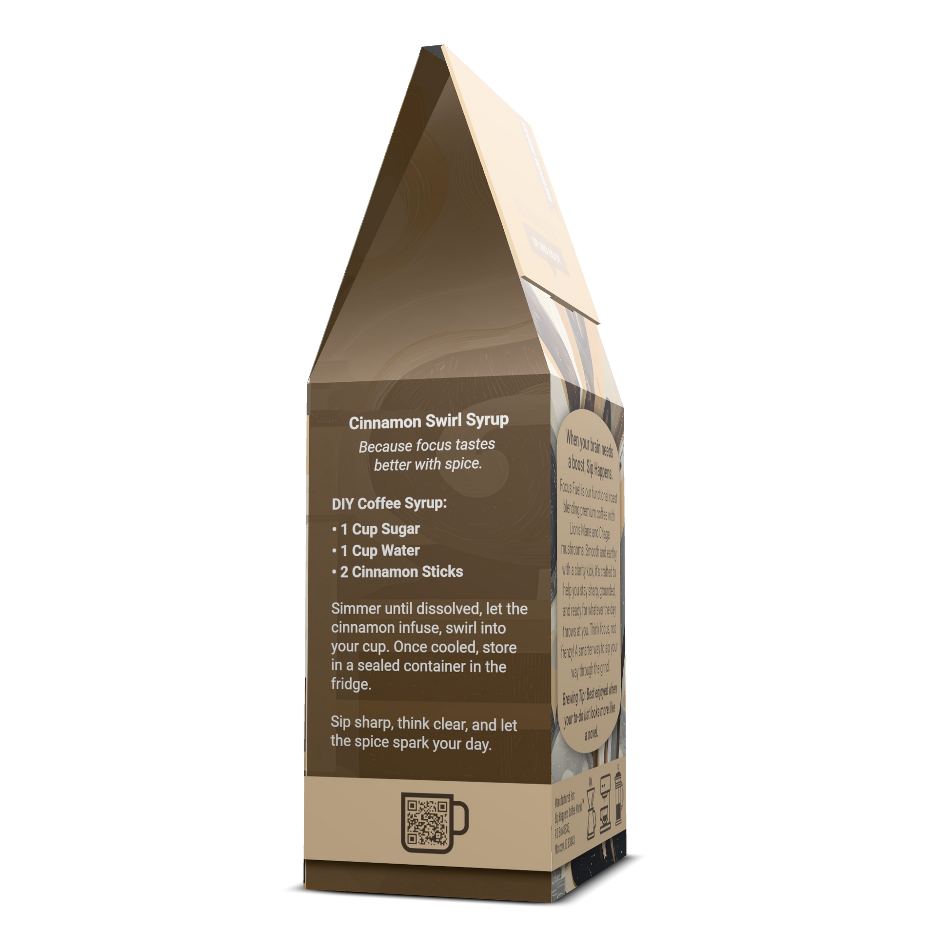 Cinnamon syrup packaging with text on a white background