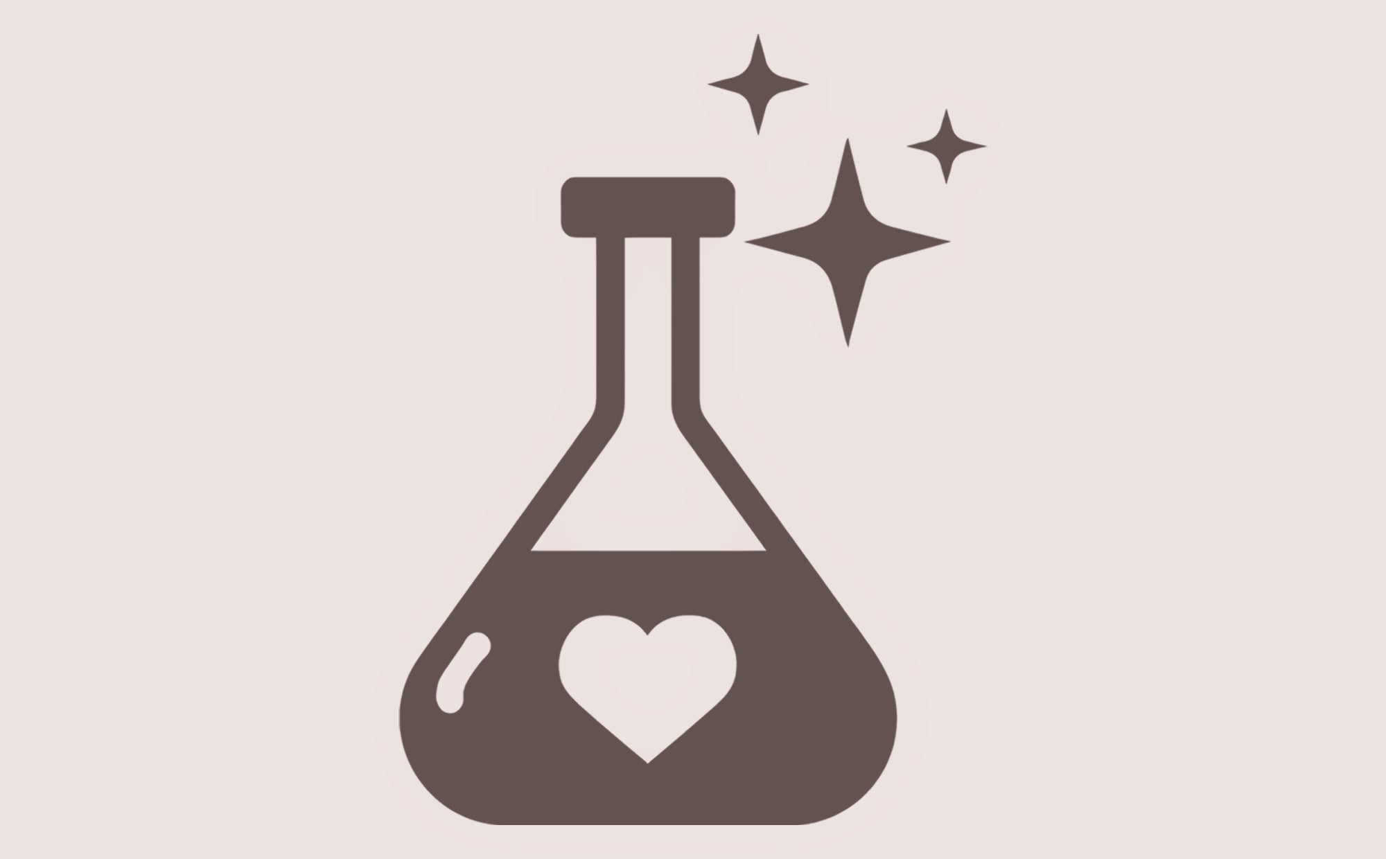 Icon of a beaker with a heart shape and stars on a beige background
