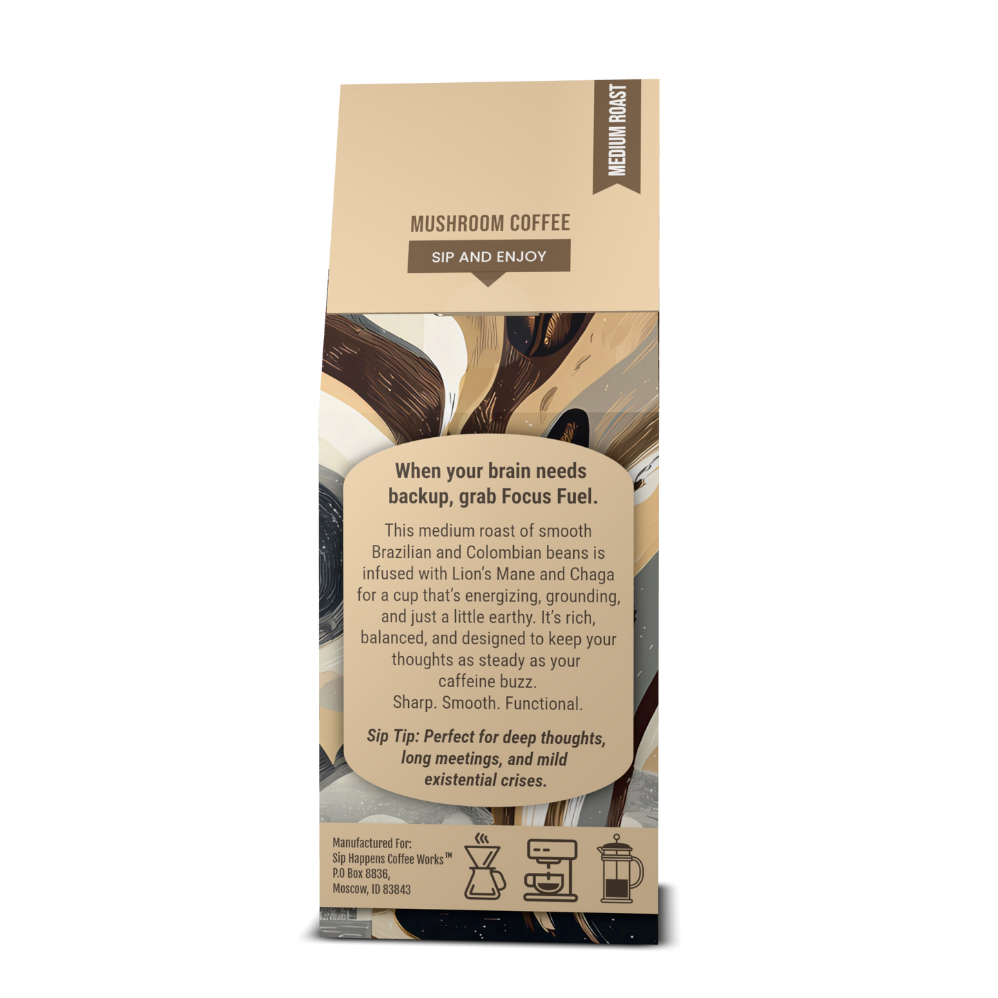 Focus Fuel | Mushroom Medium Roast Coffee | 12Oz Bag