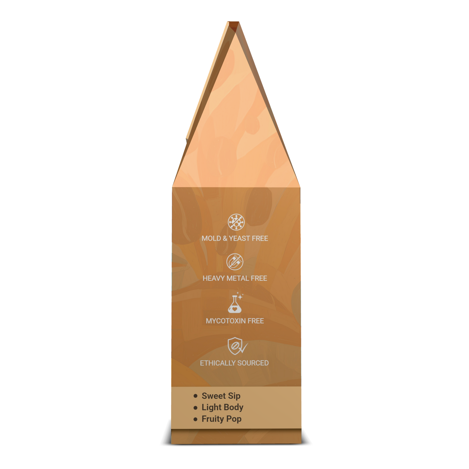 Brown packaging with text on a white background